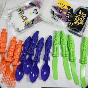 Halloween Witch, Mummy, Frankenstein Utensils, And Snack Bags Mixed Lot